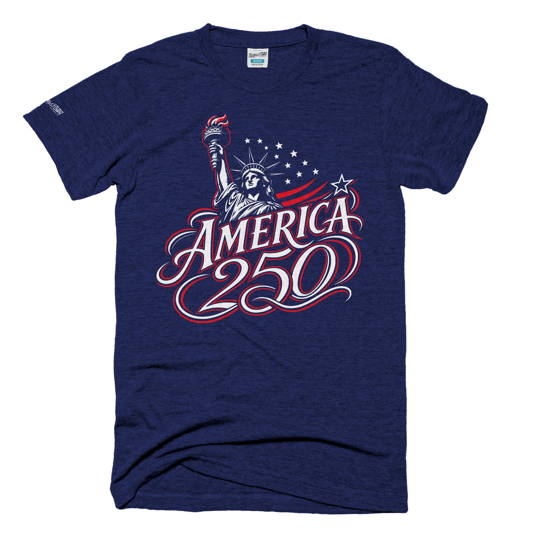 America 250 tee in Heather Navy by Youngstown Clothing Co.