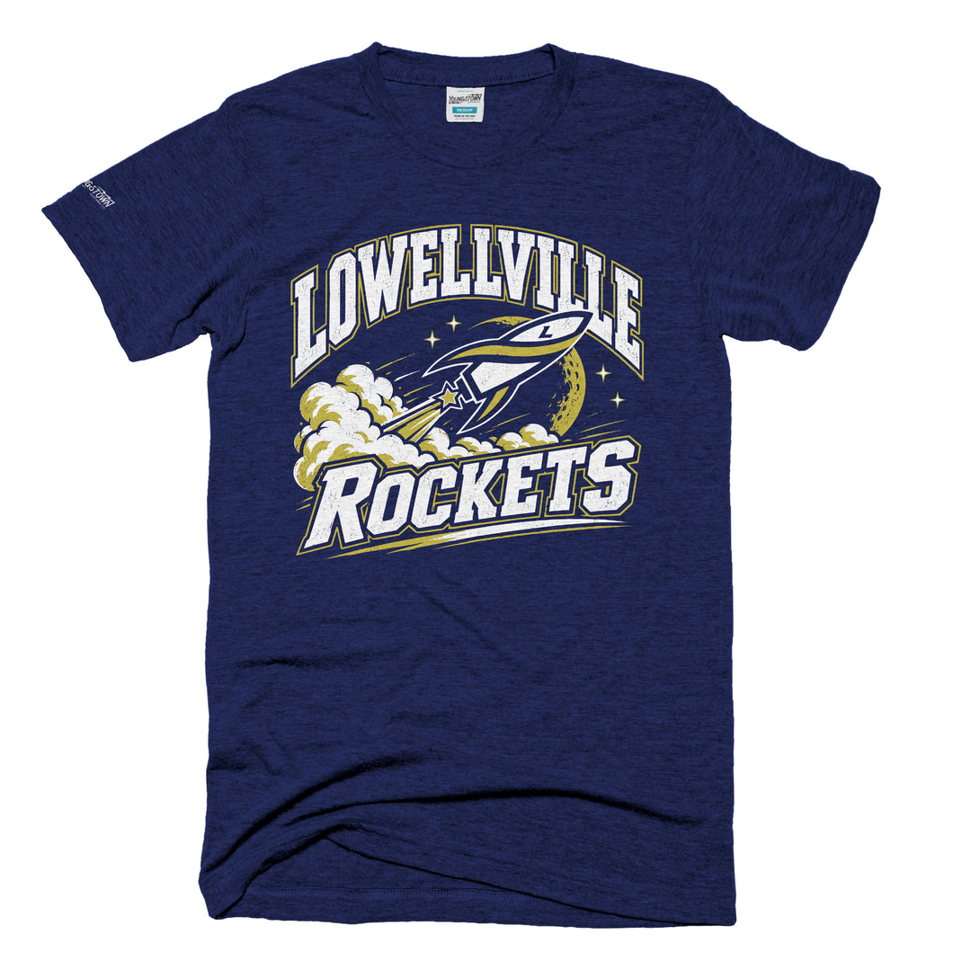 Lowellville Rockets tee in Heather Navy by Youngstown Clothing Co.