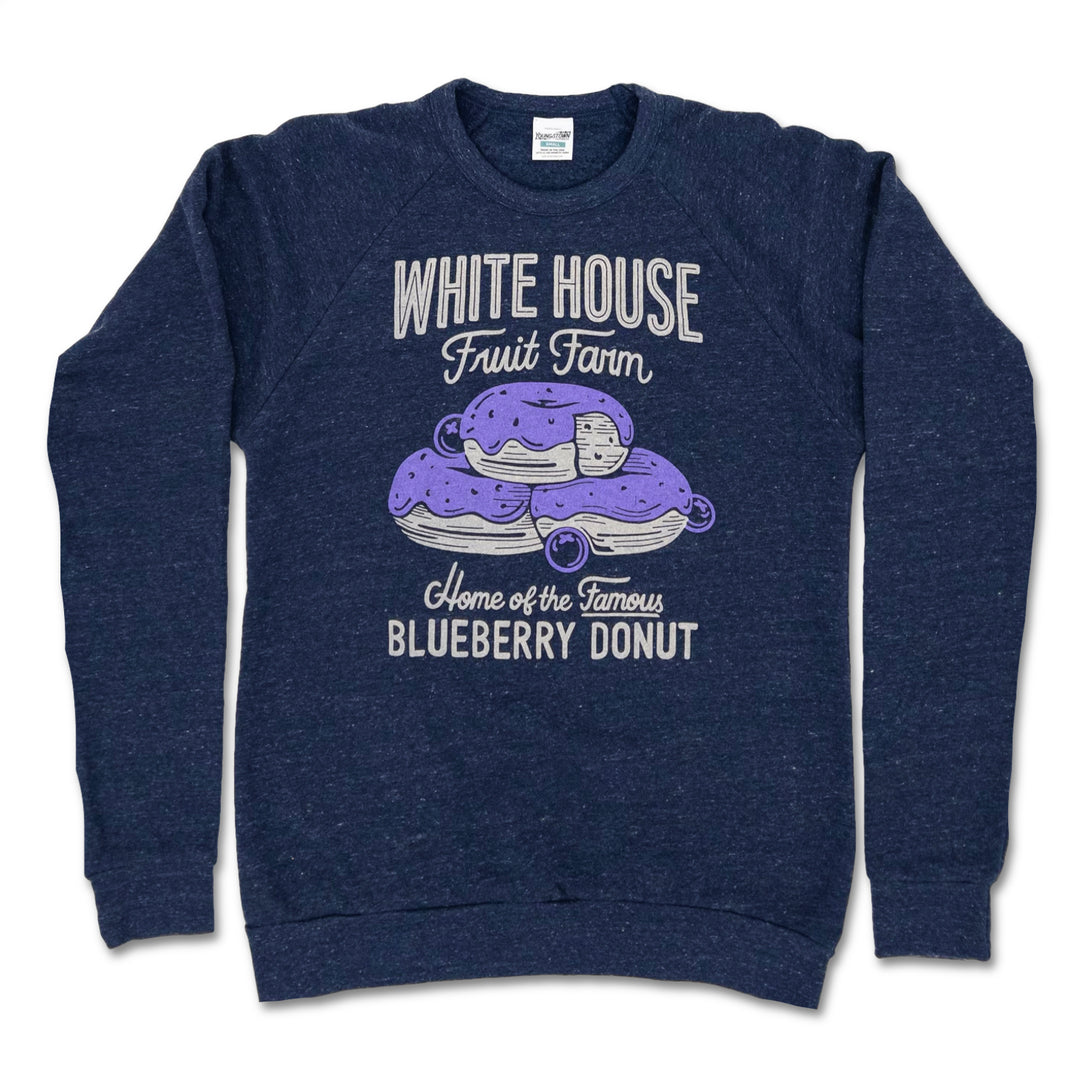 White House Fruit Farm Blueberry Donut Sweatshirt in Heather Navy by Youngstown Clothing Co.