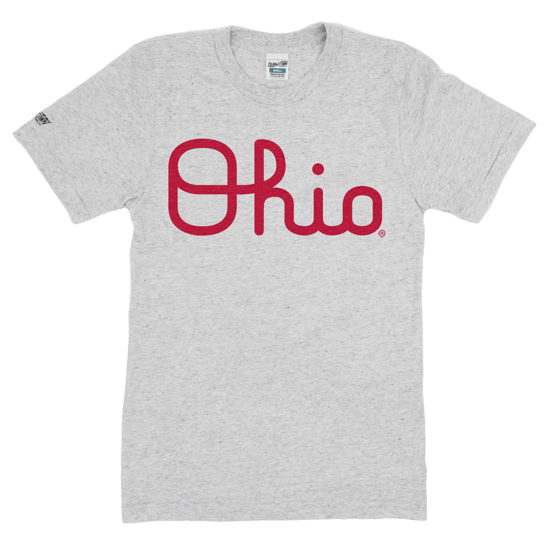 Script Ohio (Ash) tee in Heather Ash by Youngstown Clothing Co.