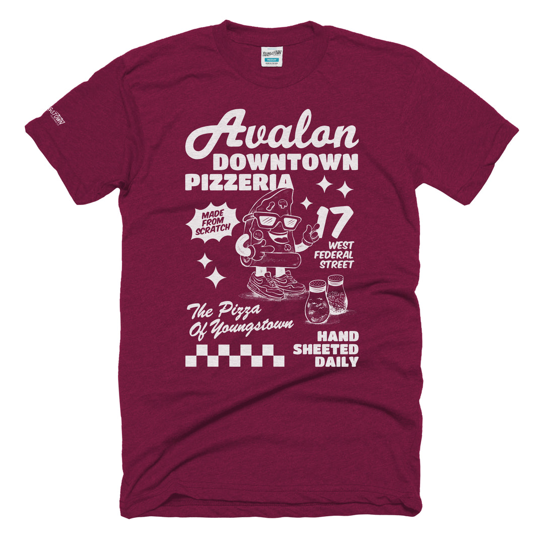 Avalon Pizza (Made From Scratch) tee in Heather Maroon by Youngstown Clothing Co.