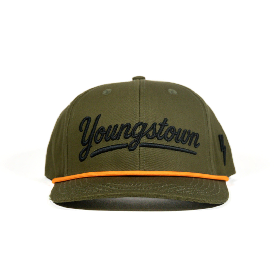 Script Youngstown Snapback hat in Army Green by Youngstown Clothing Co.