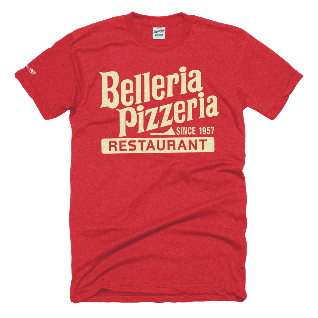 Belleria Belleria Pizzeria tee in Heather Red by Youngstown Clothing Co.