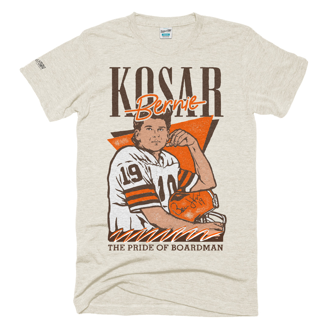 Bernie Kosar Pride of Boardman tee in Heather Oatmeal by Youngstown Clothing Co.