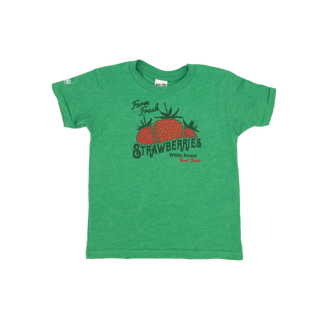 White House Fruit Farm Kids Strawberries kids tee in Heather Green by Youngstown Clothing Co.