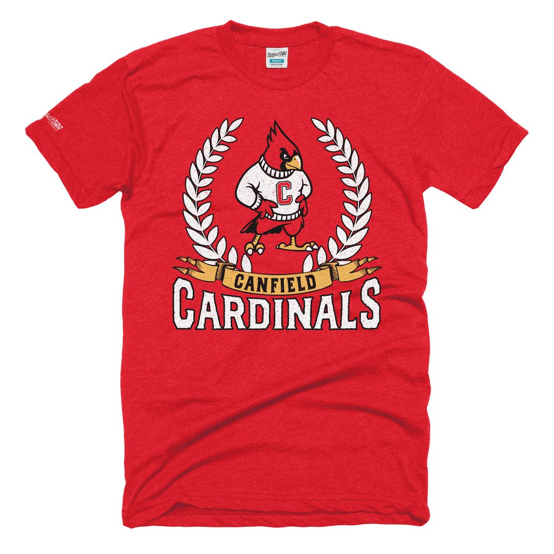 Canfield Cardinal Varsity Sweater tee in Heather Red by Youngstown Clothing Co.