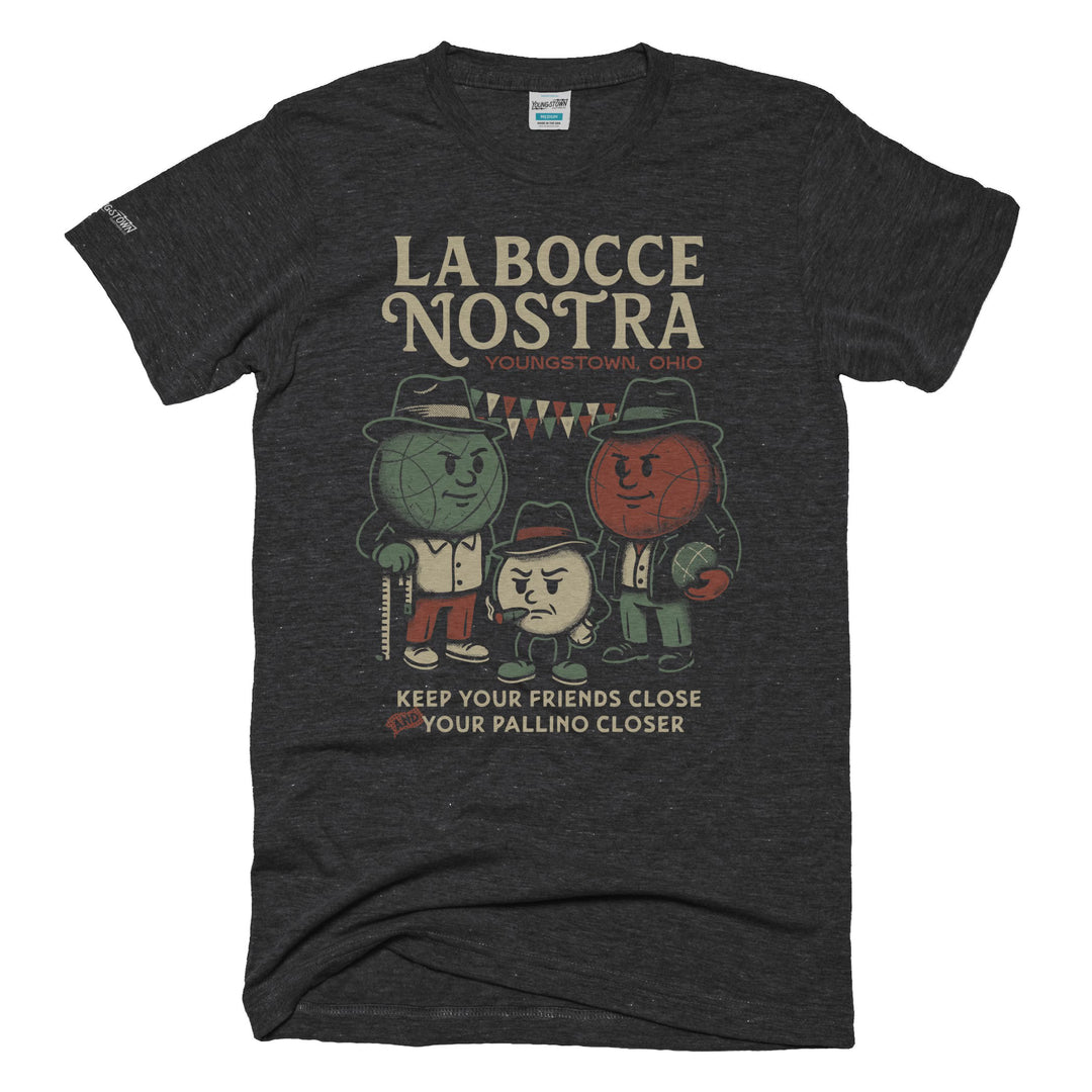 La Bocce Nostra tee in Heather Charcoal by Youngstown Clothing Co.