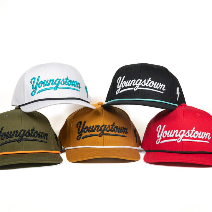 Script Youngstown Snapback hat, view 2 by Youngstown Clothing Co.