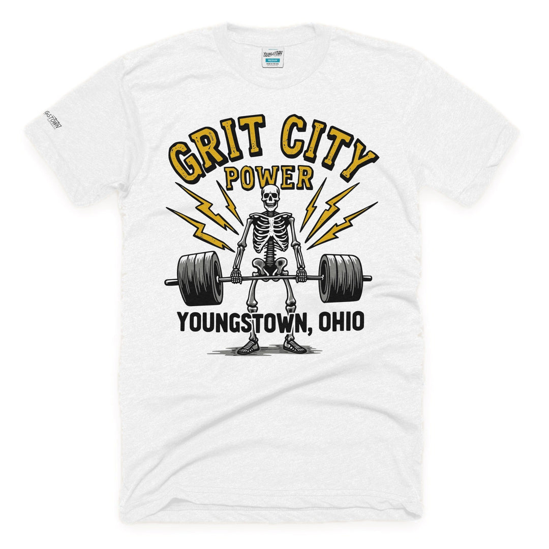 Grit City Power tee in White by Youngstown Clothing Co.