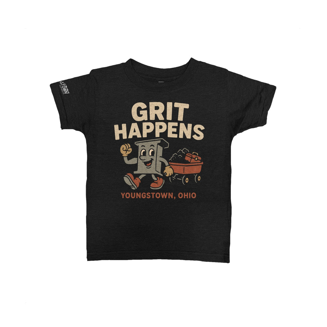 Grit Happens Kids kids tee in Heather Black by Youngstown Clothing Co.