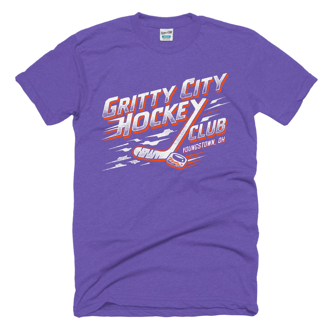 Gritty City Hockey Club tee in Heather Purple by Youngstown Clothing Co.