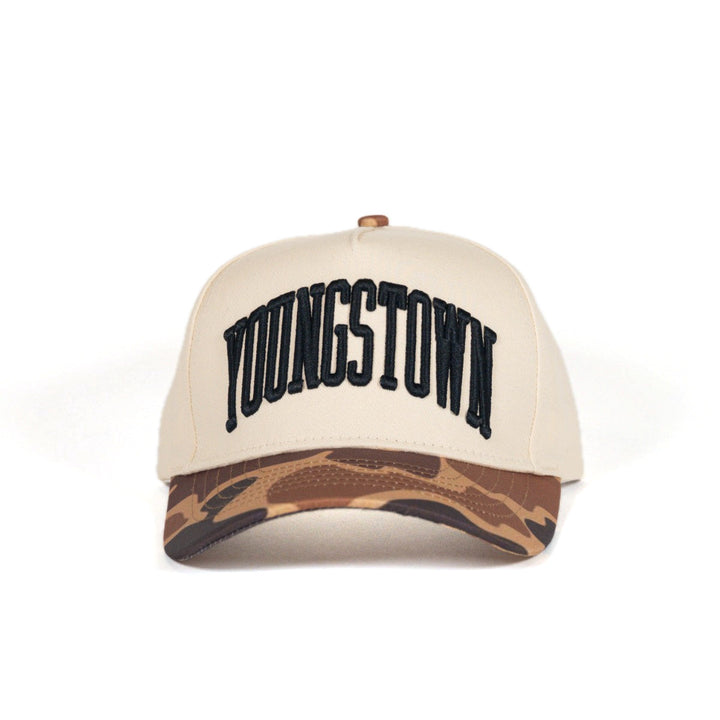 Arched Youngstown Vintage Snapback hat in Cream by Youngstown Clothing Co.