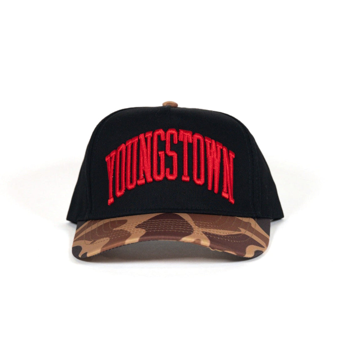 Arched Youngstown Vintage Snapback hat in Black by Youngstown Clothing Co.