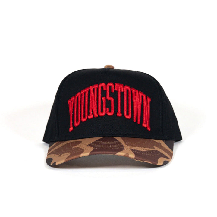 Arched Youngstown Vintage Snapback hat in Black by Youngstown Clothing Co.