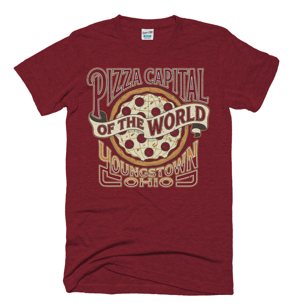 Pizza Capital of the World tee in Heather Maroon by Youngstown Clothing Co.