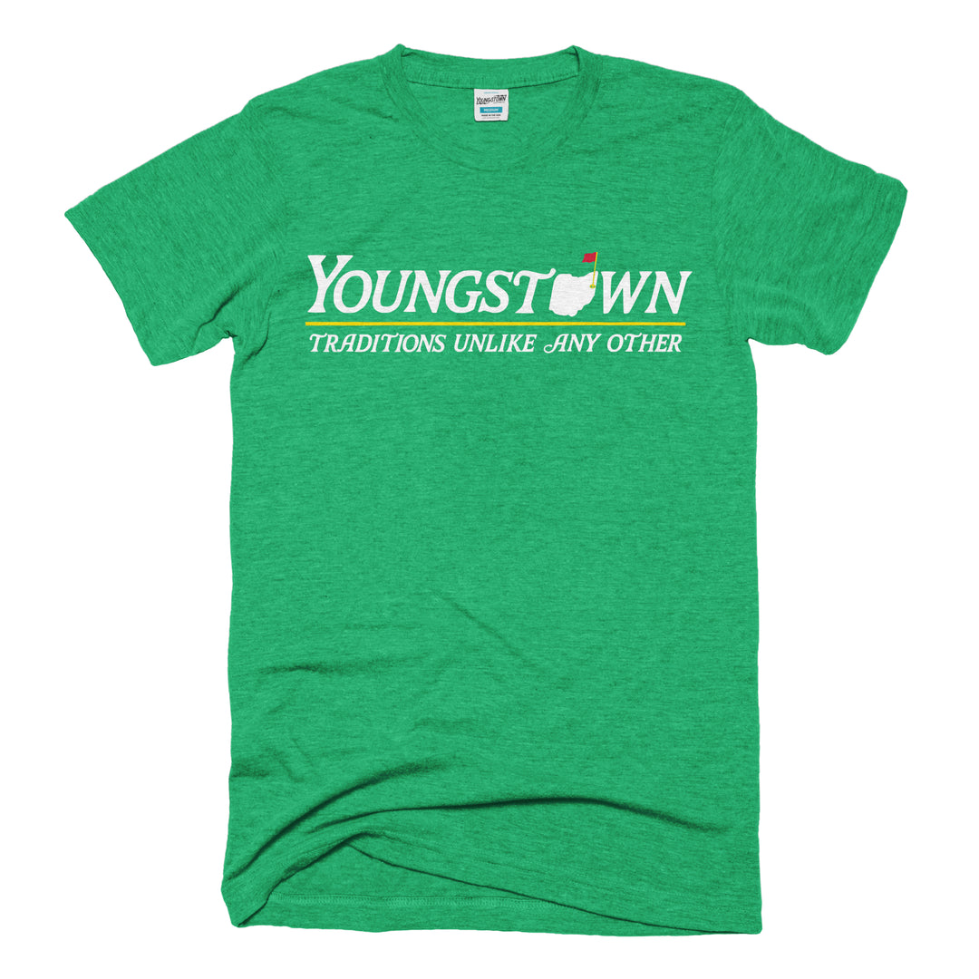 Youngstown Traditions Unlike Any Other (Green) tee in Heather Green by Youngstown Clothing Co.
