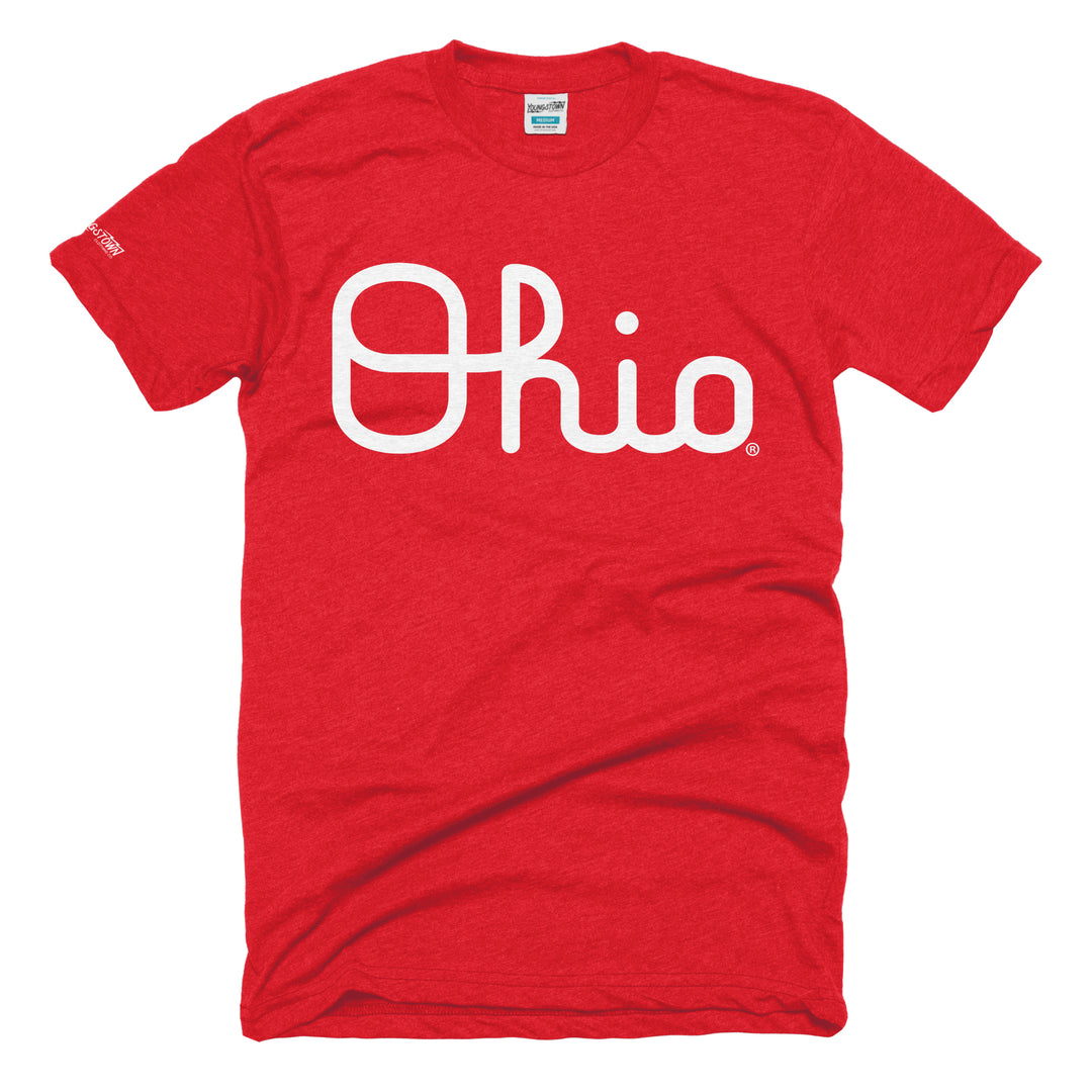 Script Ohio (Red) tee in Heather Red by Youngstown Clothing Co.