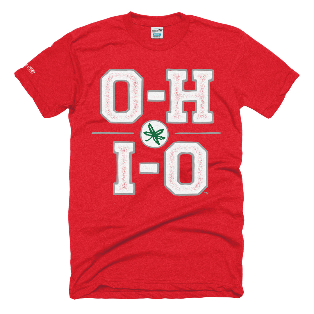 O-H-I-O tee in Heather Red by Youngstown Clothing Co.