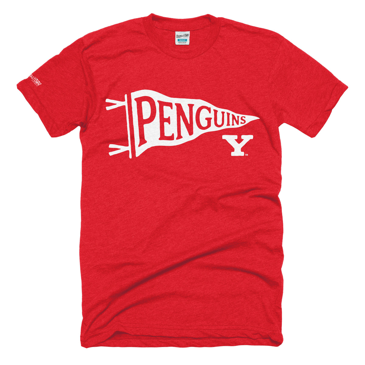 Penguins Pennant (Red) tee in Heather Red by Youngstown Clothing Co.