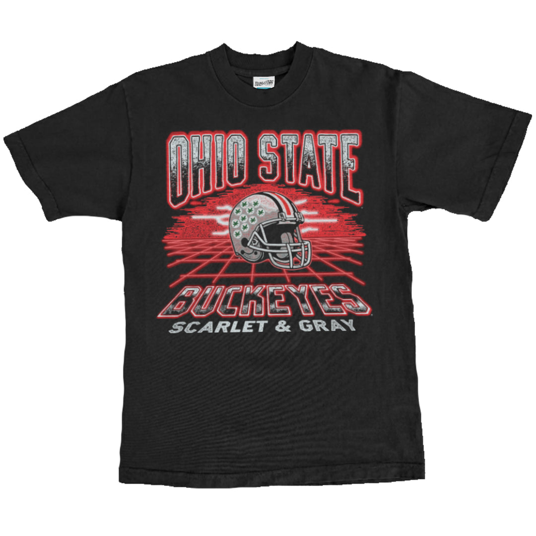 Buckeyes Retro Neon Grid Heavyweight Tee in Black by Youngstown Clothing Co.