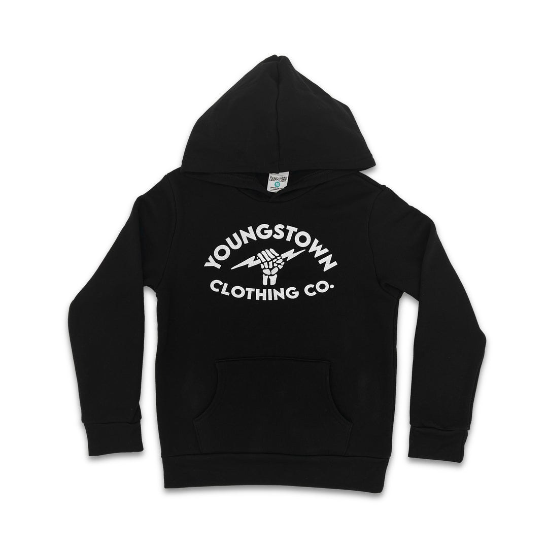 Lightning Fist Logo Hoodie Kids kids tee in Black by Youngstown Clothing Co.