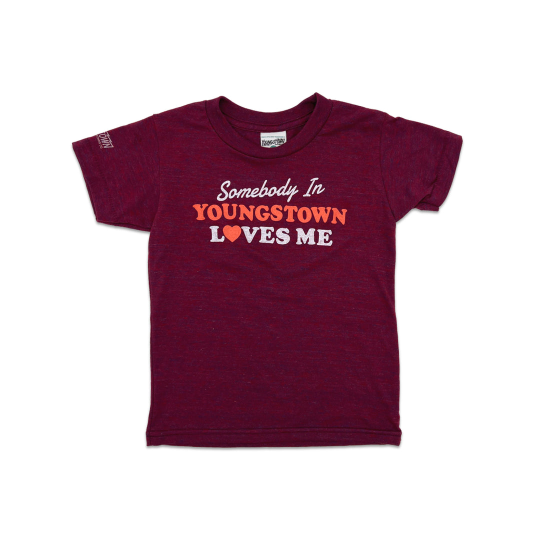 Somebody in Youngstown Loves Me Kids kids tee in Heather Maroon by Youngstown Clothing Co.