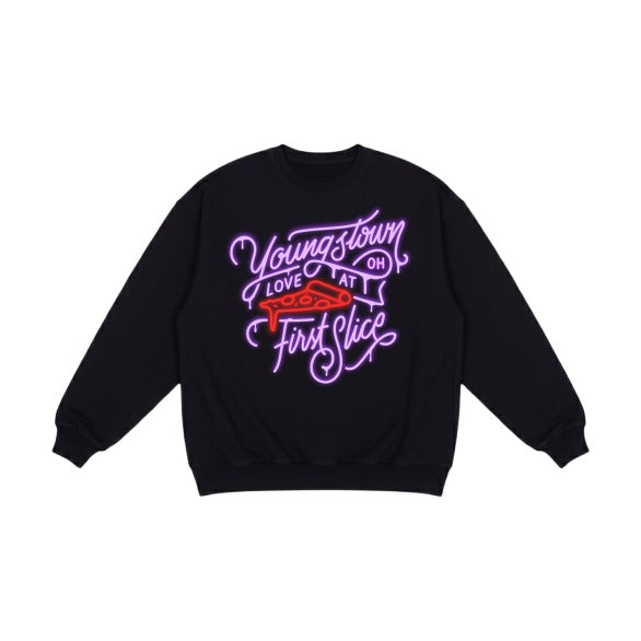 Love at First Slice College Crew crewneck sweatshirt in Black by Youngstown Clothing Co.