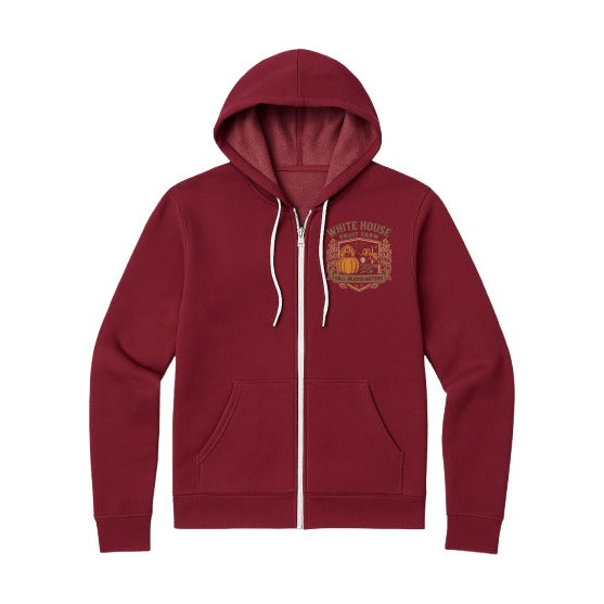 White House Fruit Farm Fall Headquarters Zip Hoodie in Burgundy by Youngstown Clothing Co.