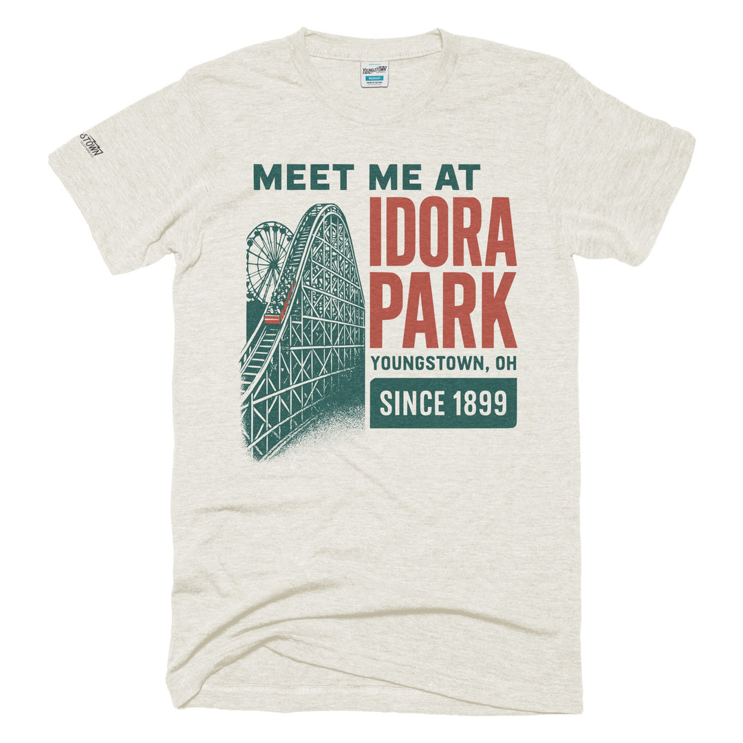 Meet Me At Idora Park tee in Heather Oatmeal by Youngstown Clothing Co.