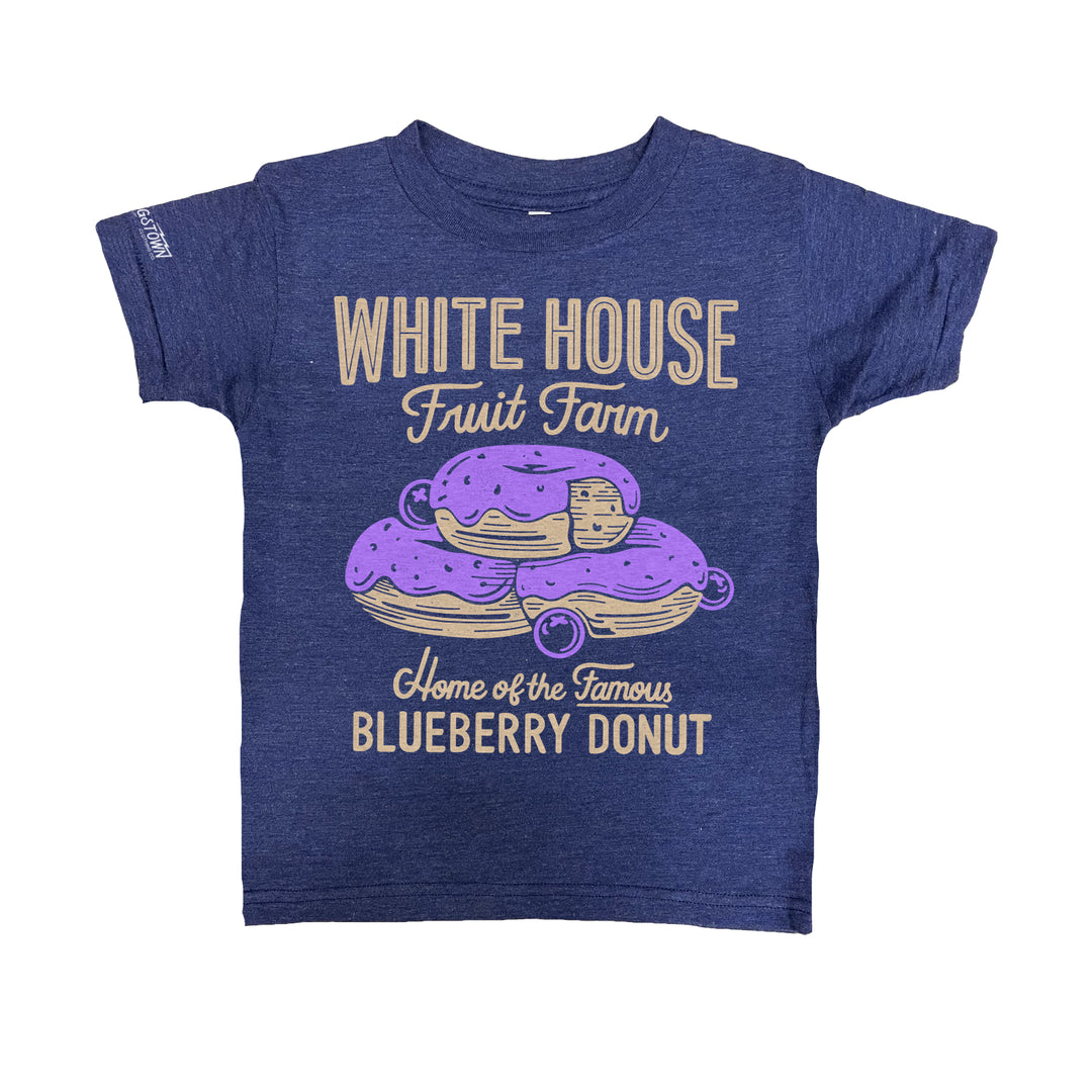White House Fruit Farm Kids Blueberry Donut kids tee in Heather Navy by Youngstown Clothing Co.