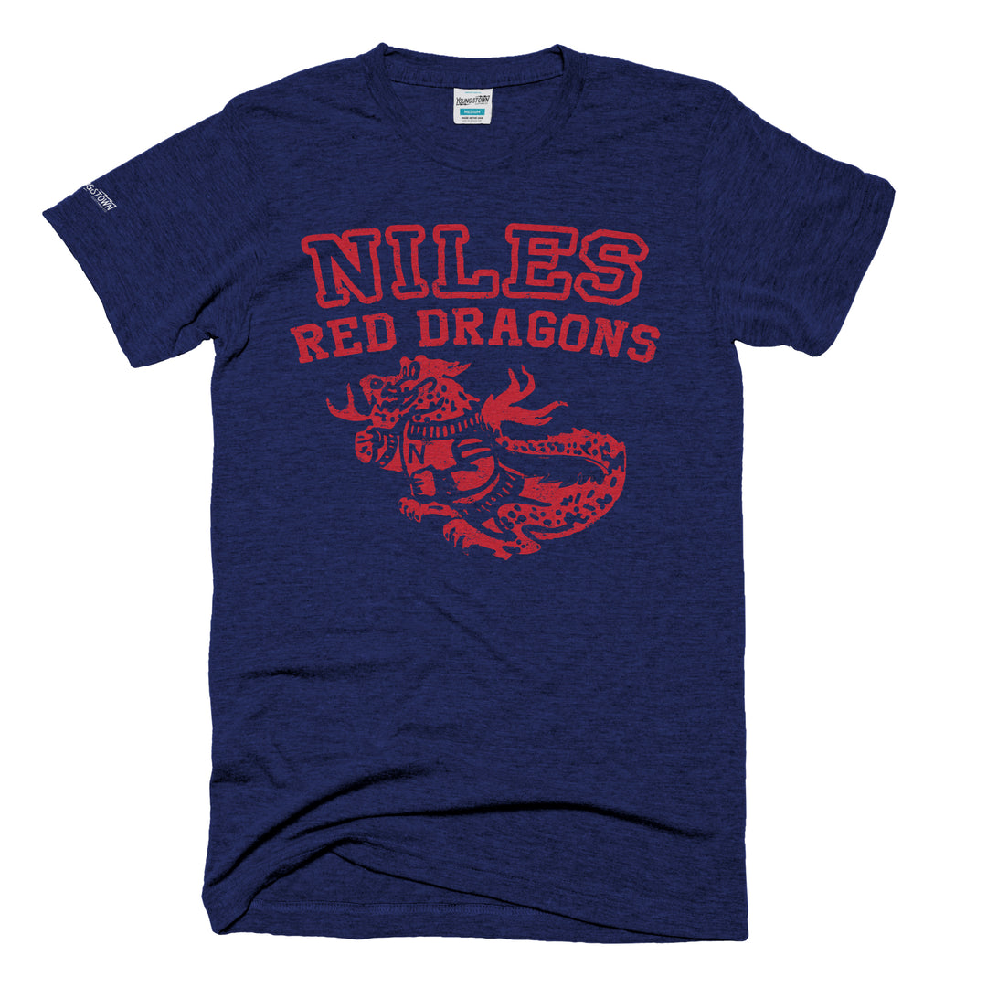 Niles Red Dragons | Letterman tee in Heather Navy by Youngstown Clothing Co.