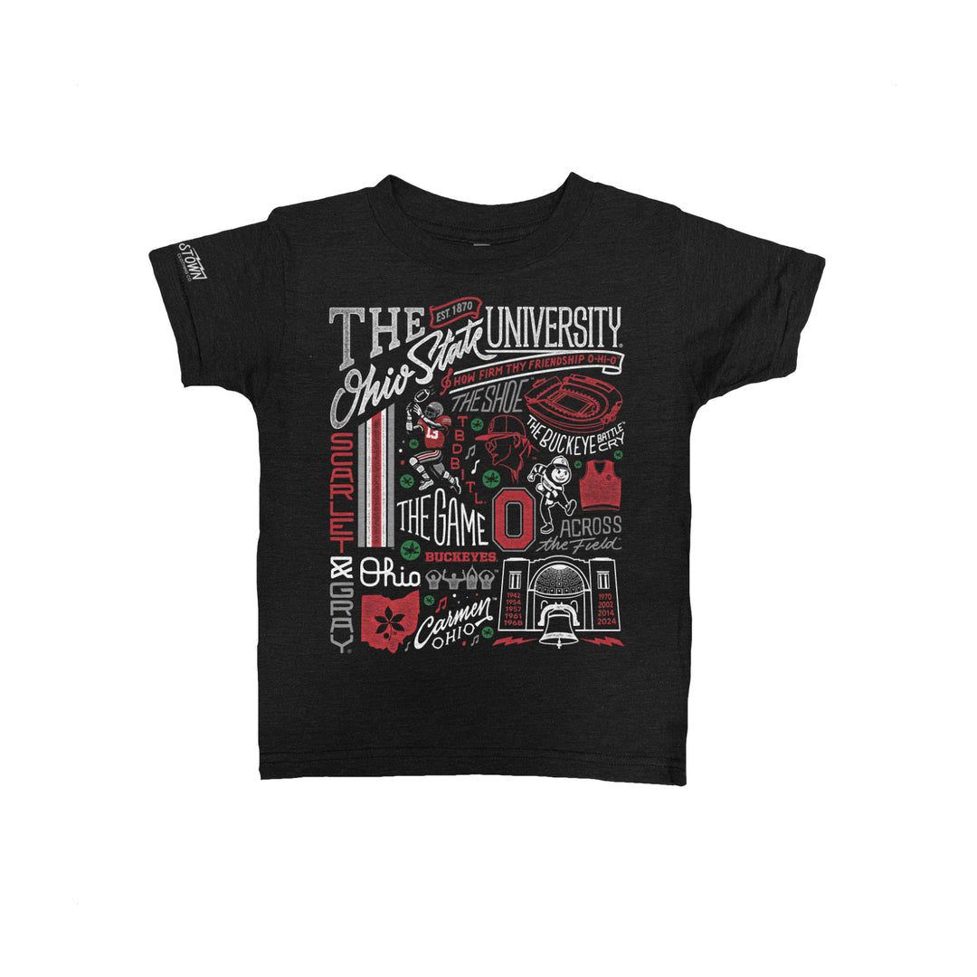 Ohio State Heritage Collage Kids kids tee in Heather Black by Youngstown Clothing Co.