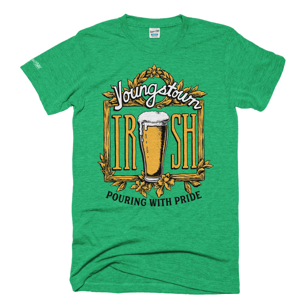 Pouring With Pride tee in Heather Green by Youngstown Clothing Co.