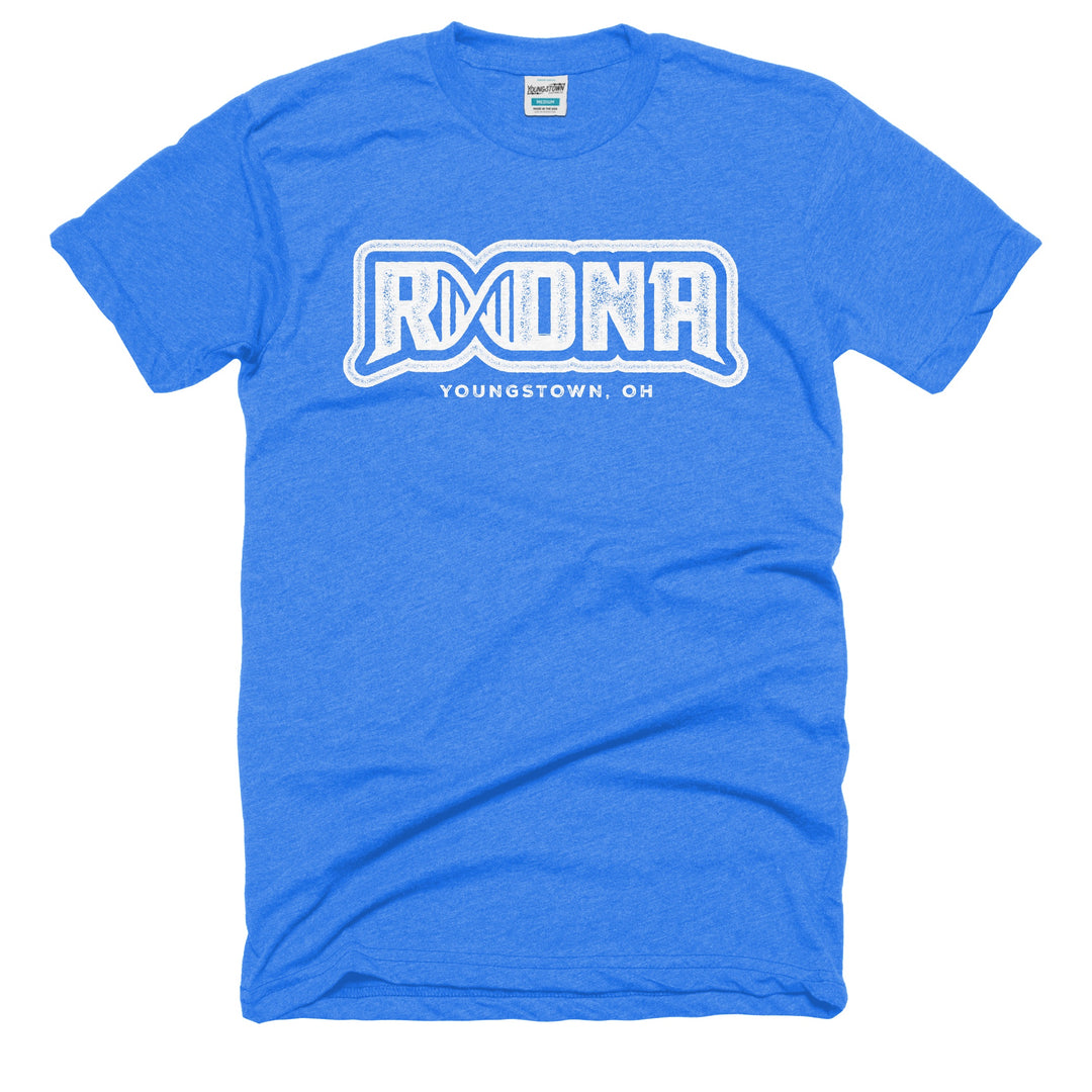 RDNA Youngstown, OH tee in Heather Lake Blue by Youngstown Clothing Co.