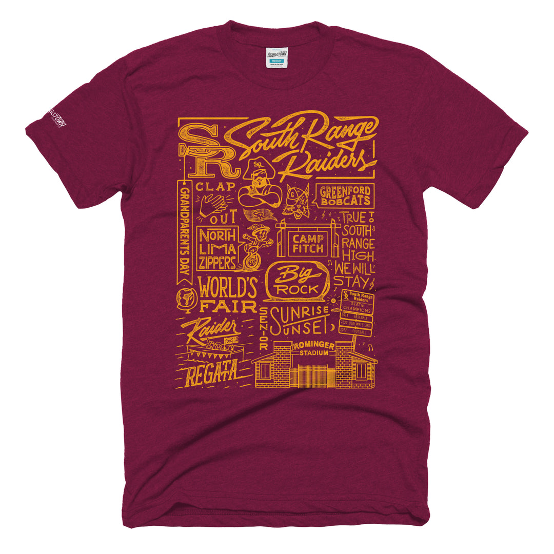 South Range Collage tee in Heather Maroon by Youngstown Clothing Co.