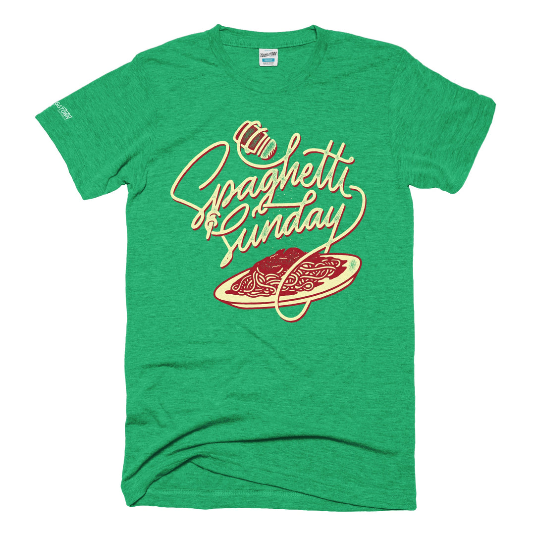 Sunday Spaghetti tee in Heather Green by Youngstown Clothing Co.