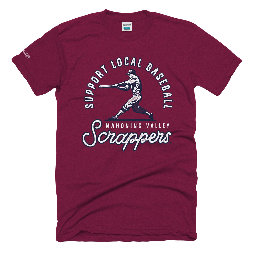 Scrappers Support Local Baseball tee in Heather Maroon by Youngstown Clothing Co.