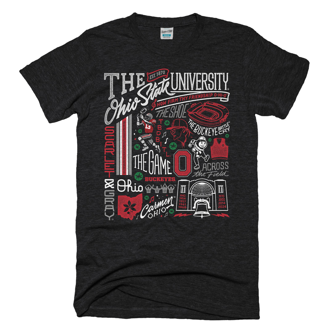 Ohio State Heritage Collage tee in Heather Black by Youngstown Clothing Co.