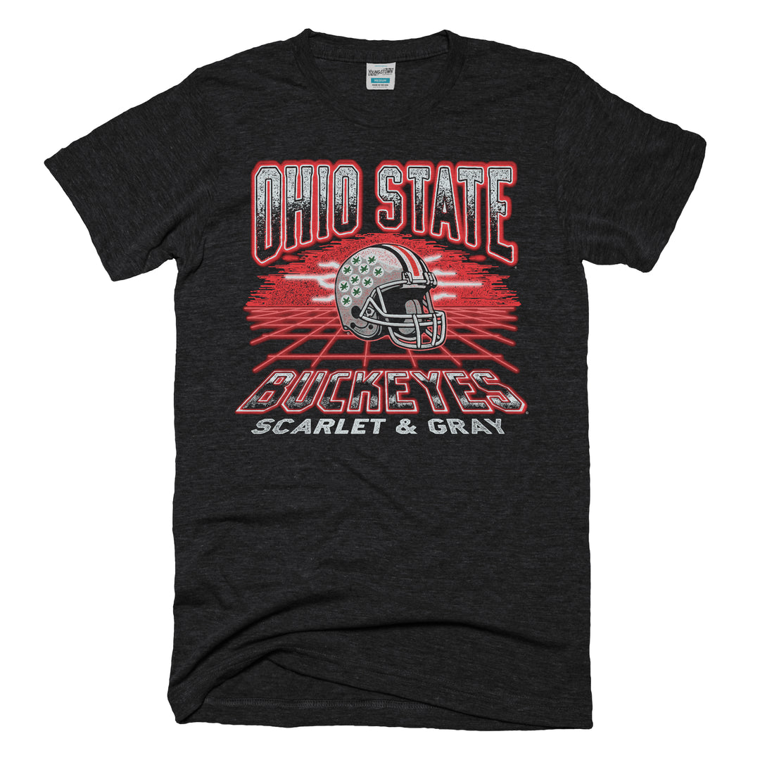 Buckeyes Retro Neon Grid tee in Heather Black by Youngstown Clothing Co.