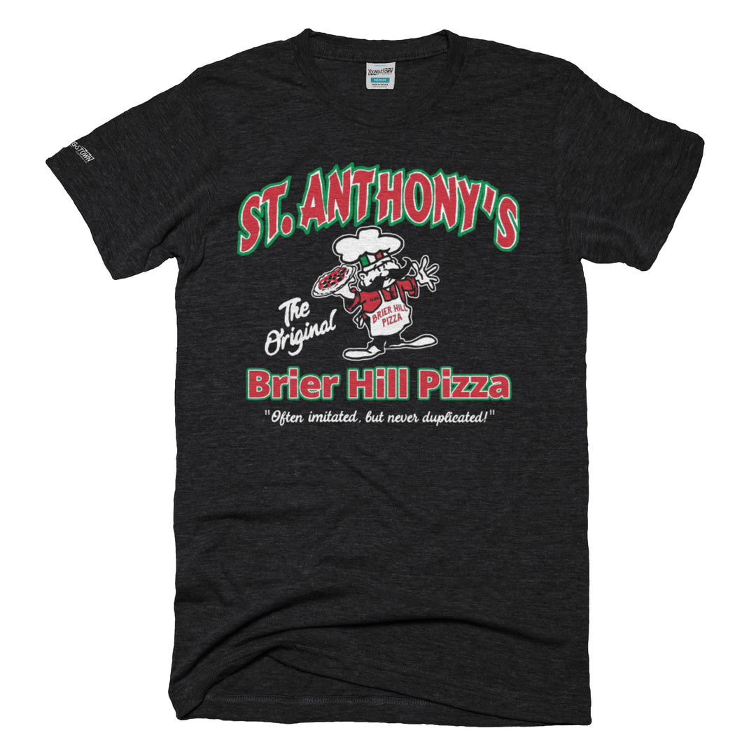St. Anthony's Brier Hill Pizza tee in Heather Black by Youngstown Clothing Co.