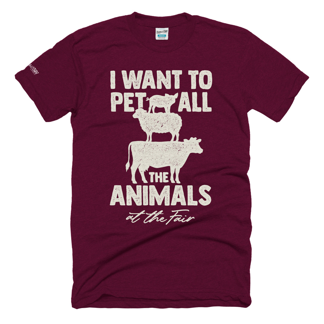 I Want to Pet All the Animals tee in Heather Cranberry by Youngstown Clothing Co.