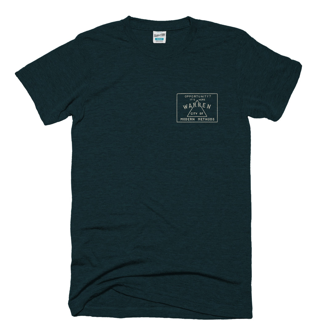 Warren Modern Methods tee in Heather Midnight Forest by Youngstown Clothing Co.