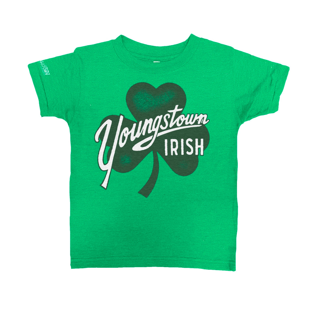 Y-Town Irish Clover Kids kids tee in Heather Green by Youngstown Clothing Co.