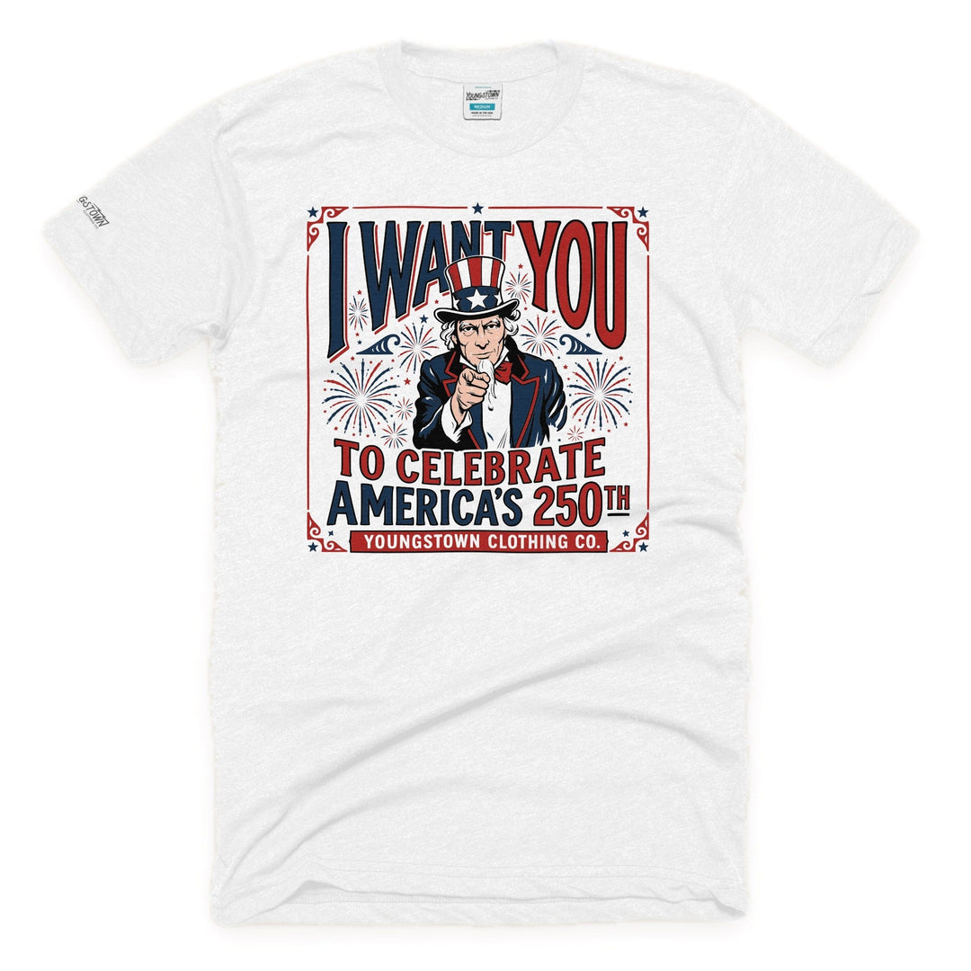 I Want You to Celebrate tee in White by Youngstown Clothing Co.