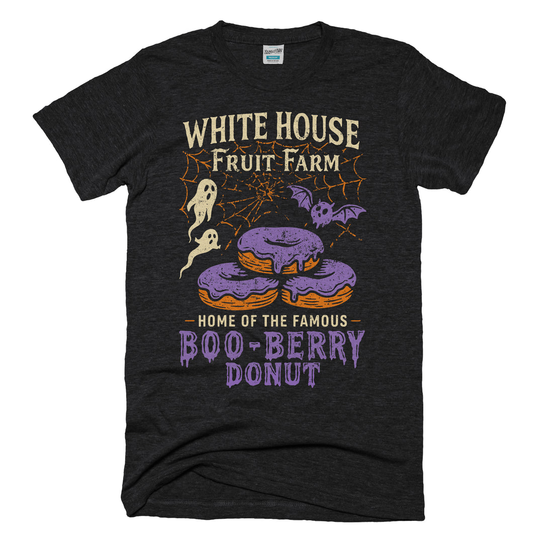 White House Fruit Farm Boo Berry Donut tee in Heather Black by Youngstown Clothing Co.