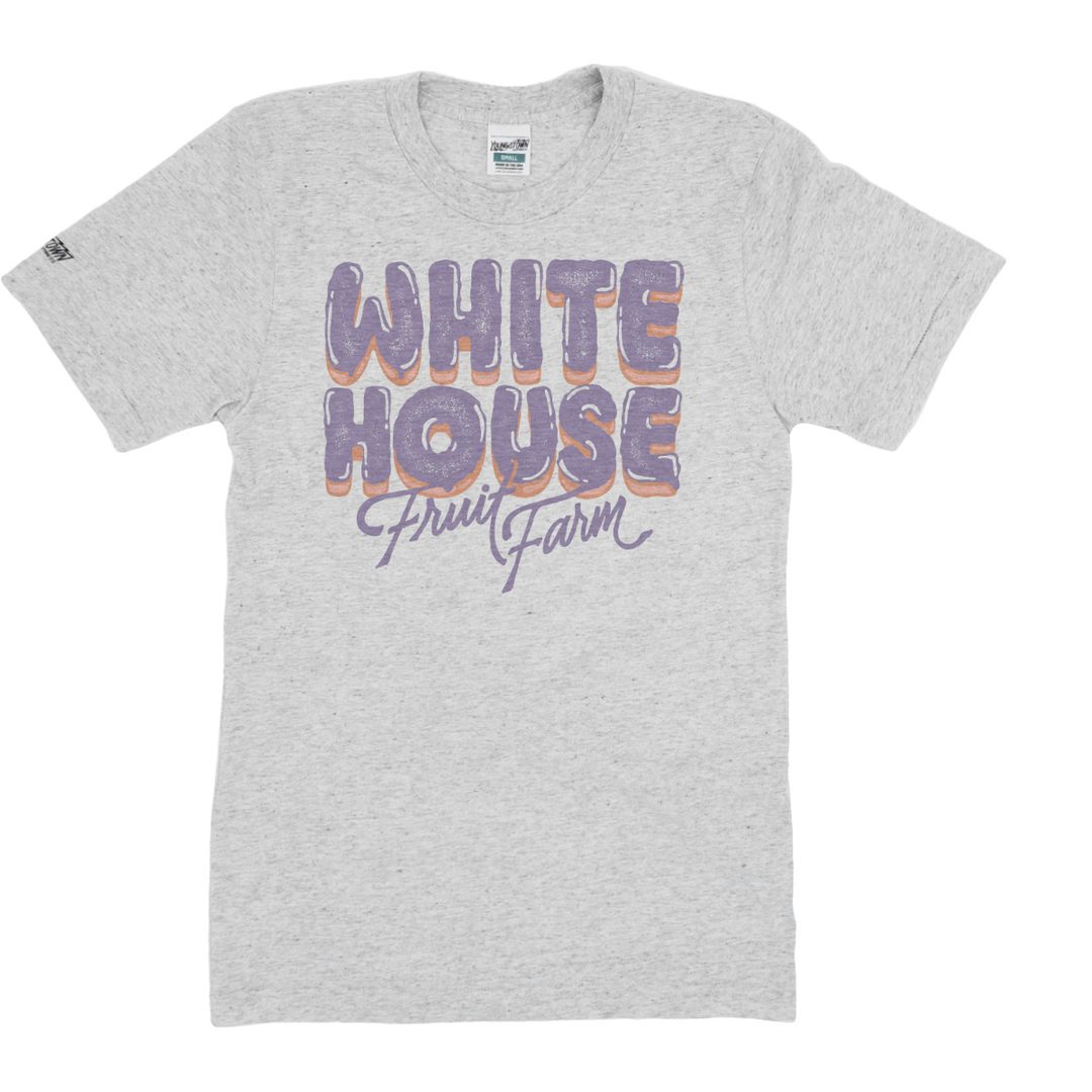 White House Fruit Farm Donut Letters tee in Heather Ash by Youngstown Clothing Co.