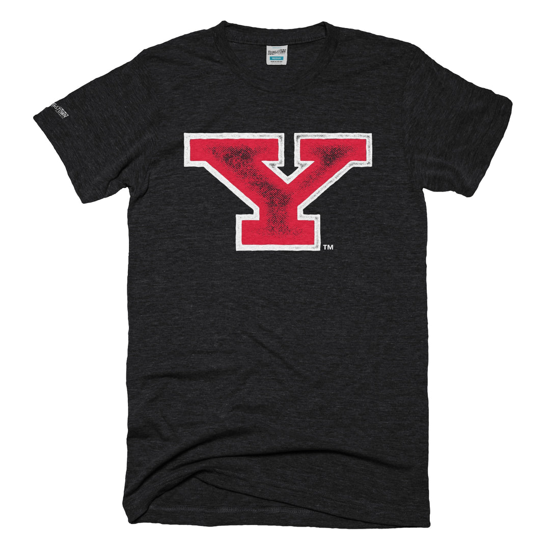 Block Y Vintage Fade (Black) tee in Heather Black by Youngstown Clothing Co.