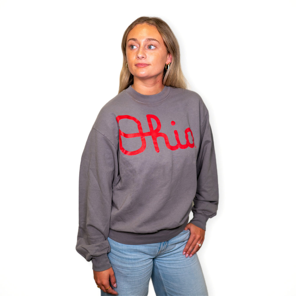 Script Ohio College Crew crewneck sweatshirt, view 2 by Youngstown Clothing Co.