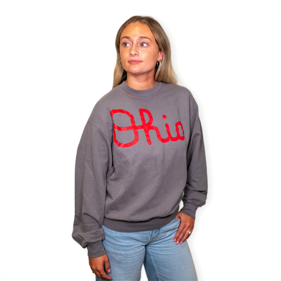 Script Ohio College Crew crewneck sweatshirt, view 2 by Youngstown Clothing Co.