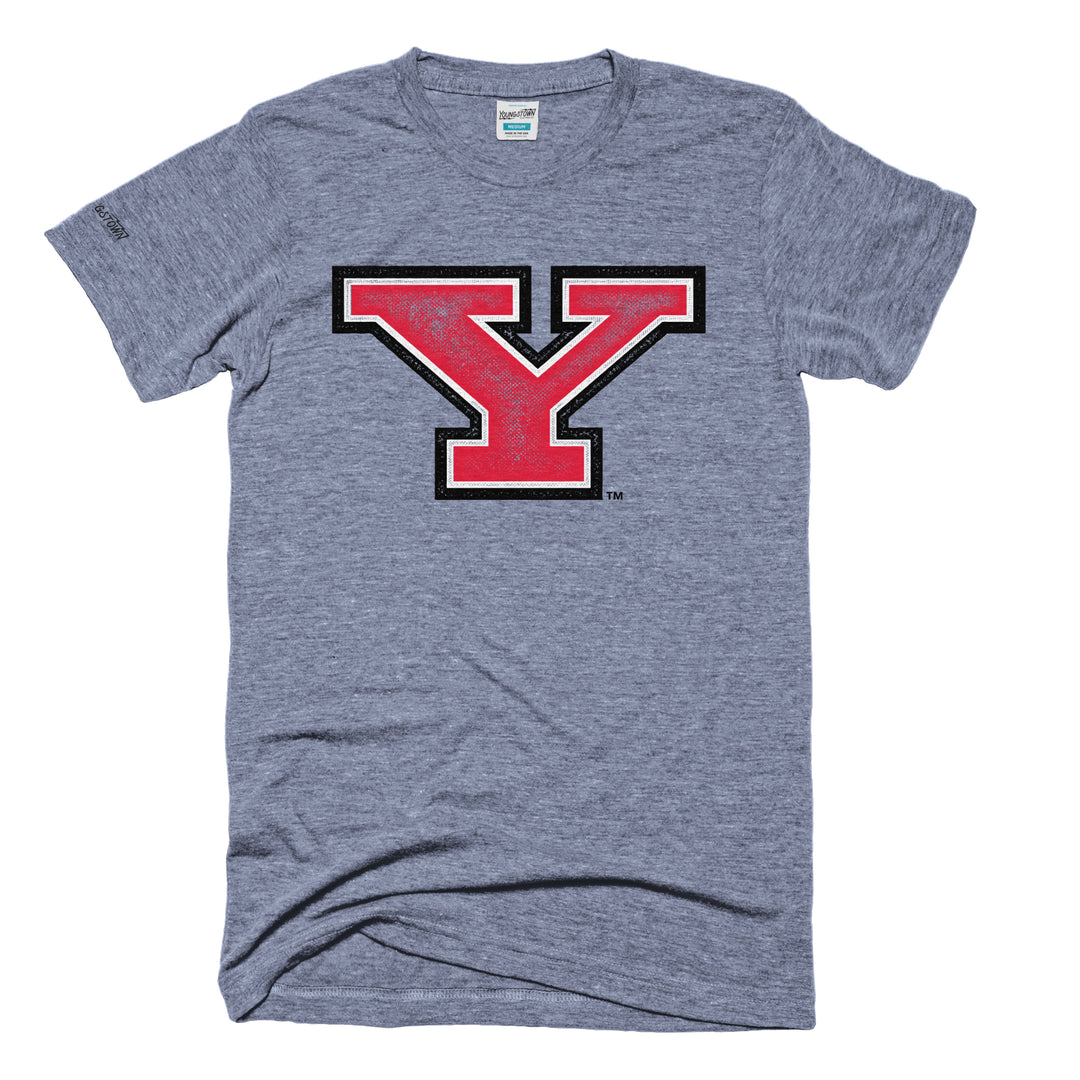 YSU Block Y Vintage Fade (Grey) tee in Heather Gray by Youngstown Clothing Co.